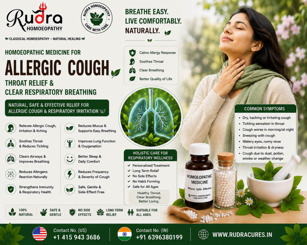 Homeopathic remedies for allergic coughing, dust allergy, throat tickling, dry night cough, and bronchial allergy