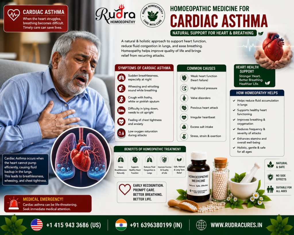 Homeopathic remedies for cardiac asthma, orthopnea, nocturnal dyspnea, pink frothy sputum, and heart vitality
