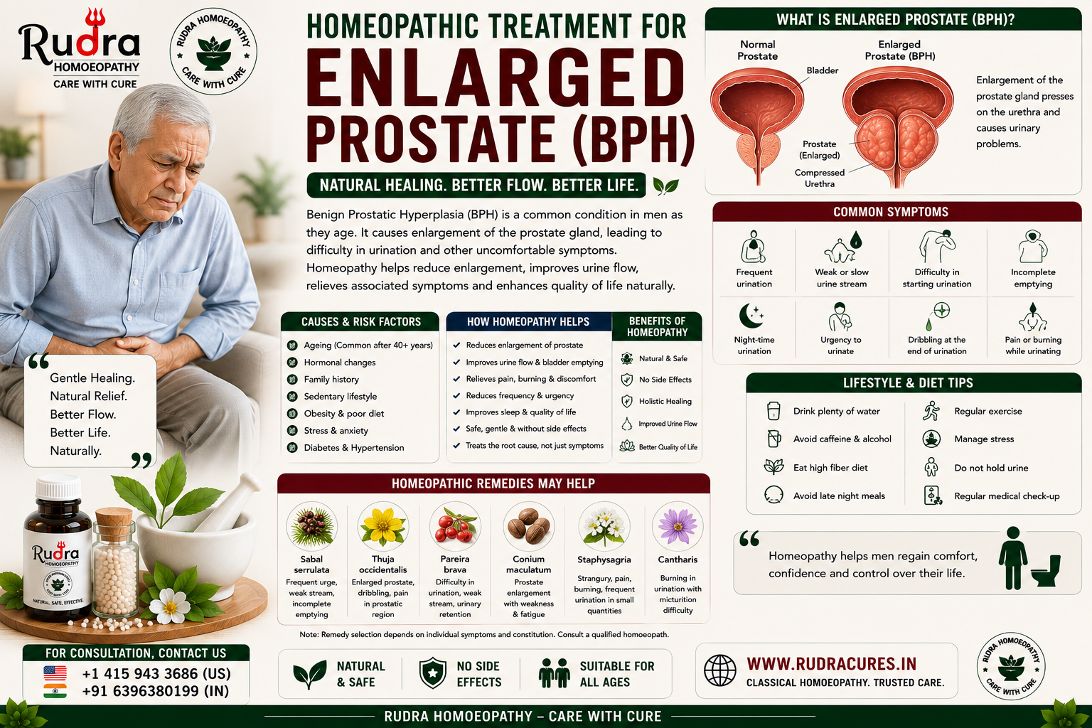 Homeopathic remedies for benign prostatic hyperplasia, frequent nocturnal urination, weak stream, PSA control, and prostate care