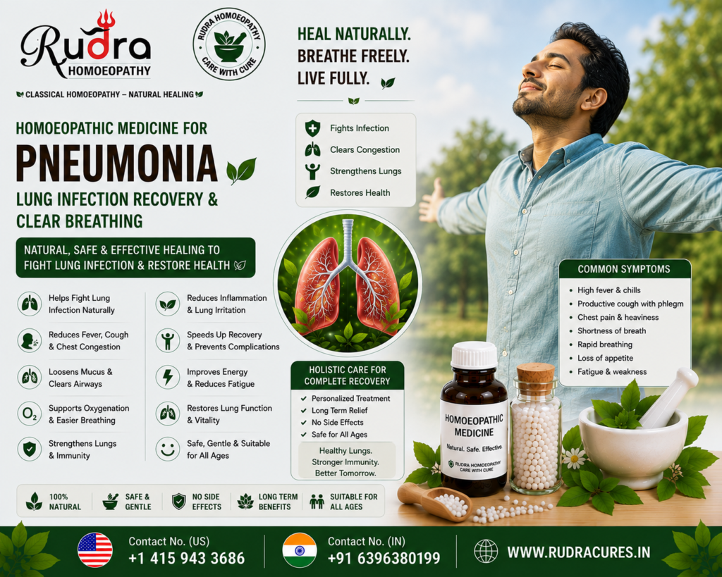 Homeopathic remedies for pneumonia fever, lung consolidation, chest phlegm, rust colored sputum, and oxygen support