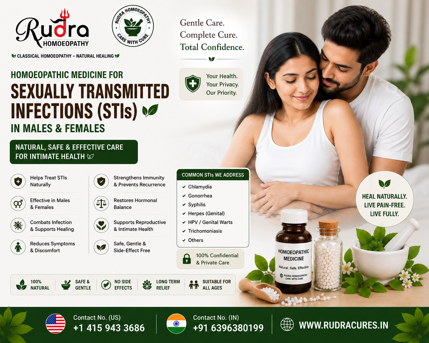 Homeopathic remedies for STI discharge, genital sores, syphilis, gonorrhea, herpes, and pelvic health