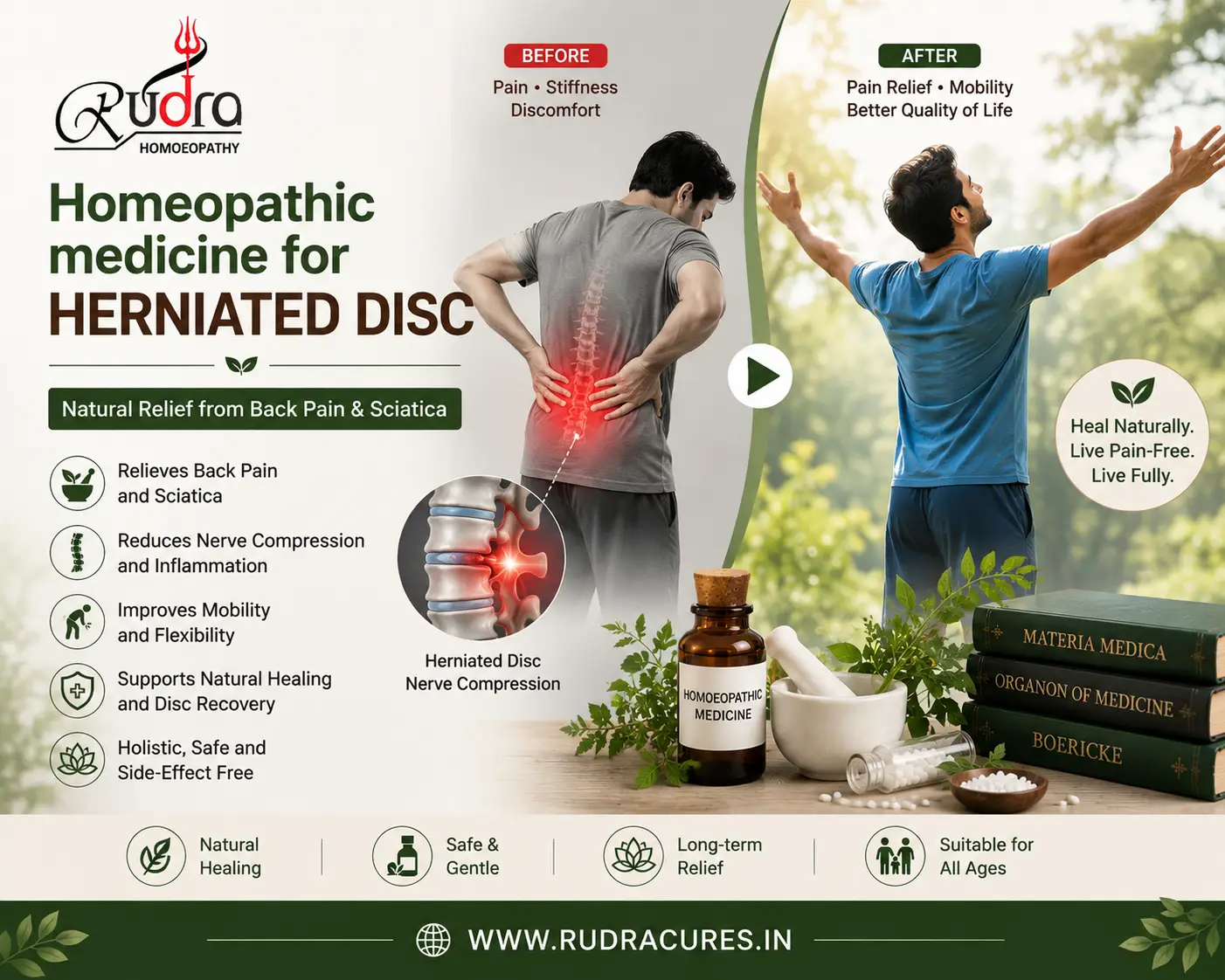 Homeopathic remedies for slipped disc, nerve compression, sciatica pain, and spinal health