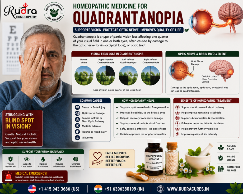 Homeopathic remedies for visual field defect, temporal lobe lesion, parietal lobe damage, homonymous quadrantanopia, and optic radiation care