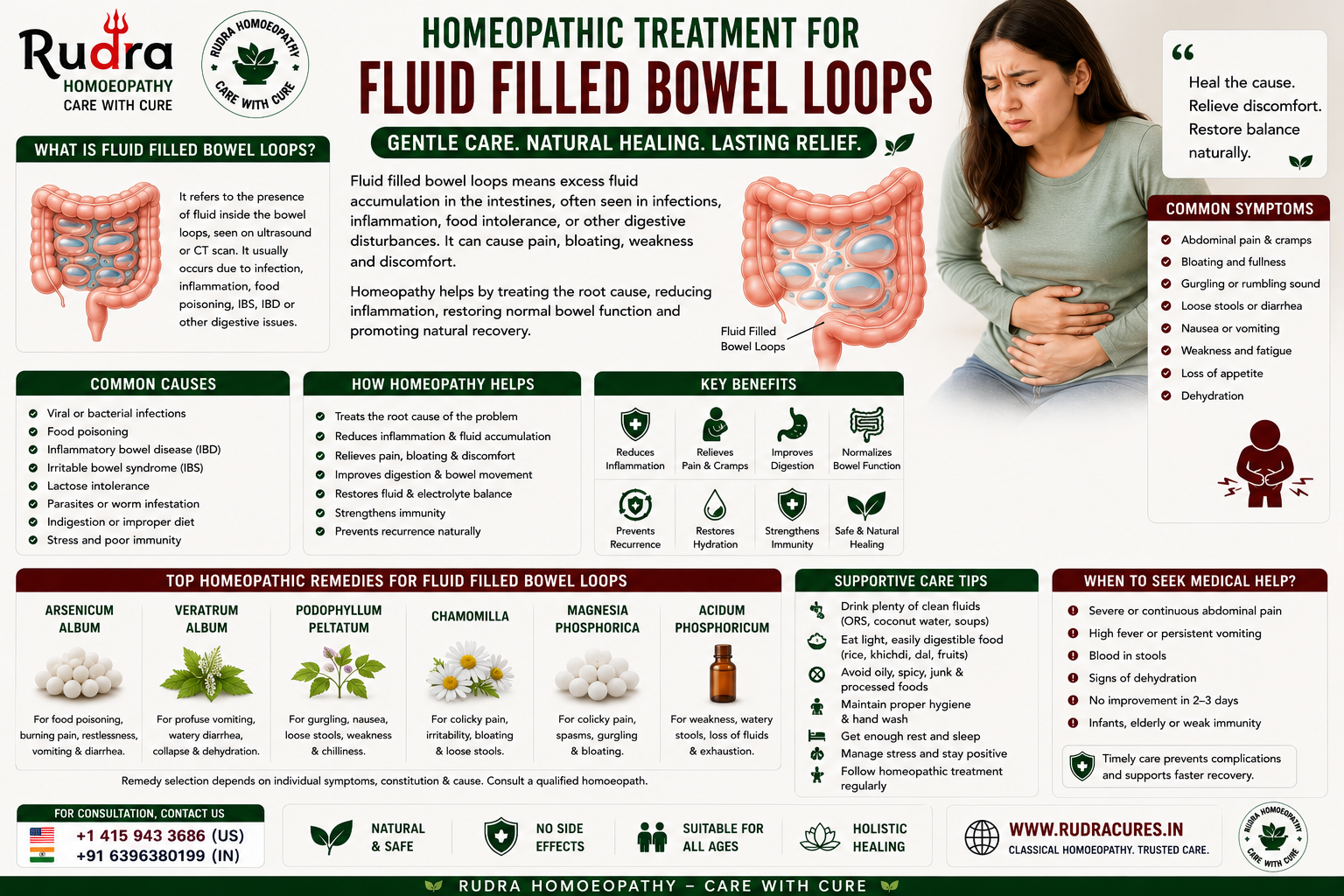 Homeopathic remedies for paralytic ileus, bowel obstruction, fluid-filled intestinal loops, and gastroenteritis