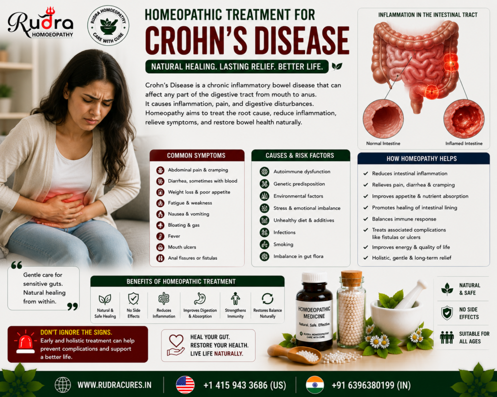 Homeopathic remedies for Crohns disease, terminal ileitis, right lower abdominal pain, fistula relief, and bowel inflammation