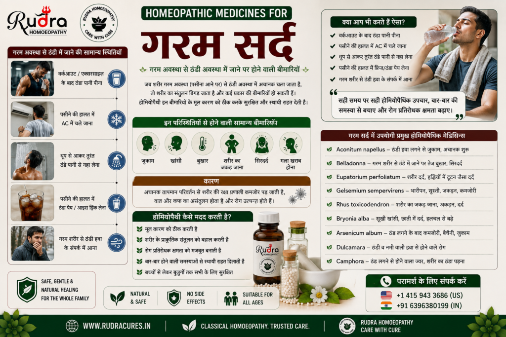 Homeopathic remedies for suppressed perspiration, Bellis Perennis for garm sard, sudden cold draft exposure, and muscle soreness
