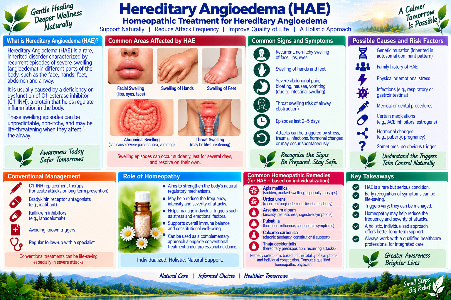 Homeopathic medicine for hereditary angioedema showing C1 inhibitor care, vascular permeability support, and natural immunological wellness