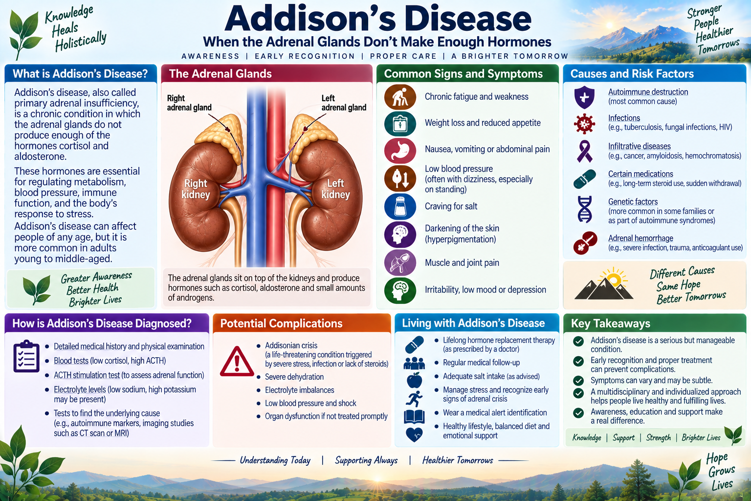 Homeopathic medicine for Addison's disease showing adrenal cortex support, cortisol balance, and natural endocrinological wellness