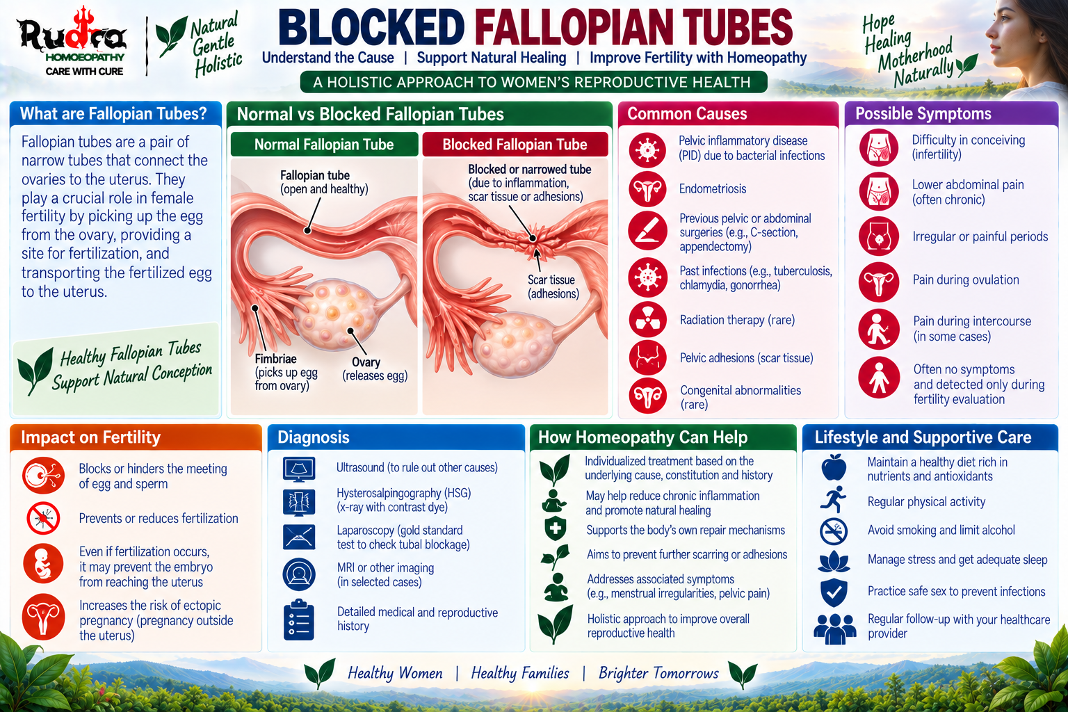Homeopathic medicine for blocked fallopian tubes showing tubal patency care, pelvic inflammatory support, and natural reproductive wellness