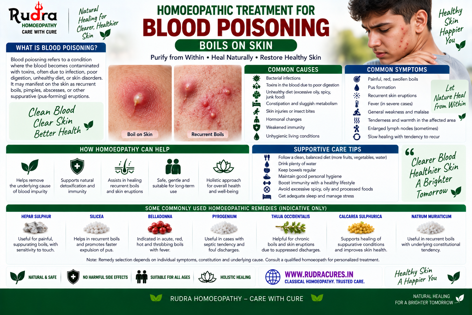 Homeopathic remedies for pyemia, septicemia, furuncles, carbuncles, echinacea angustifolia, pyrogenium, and hepar sulph