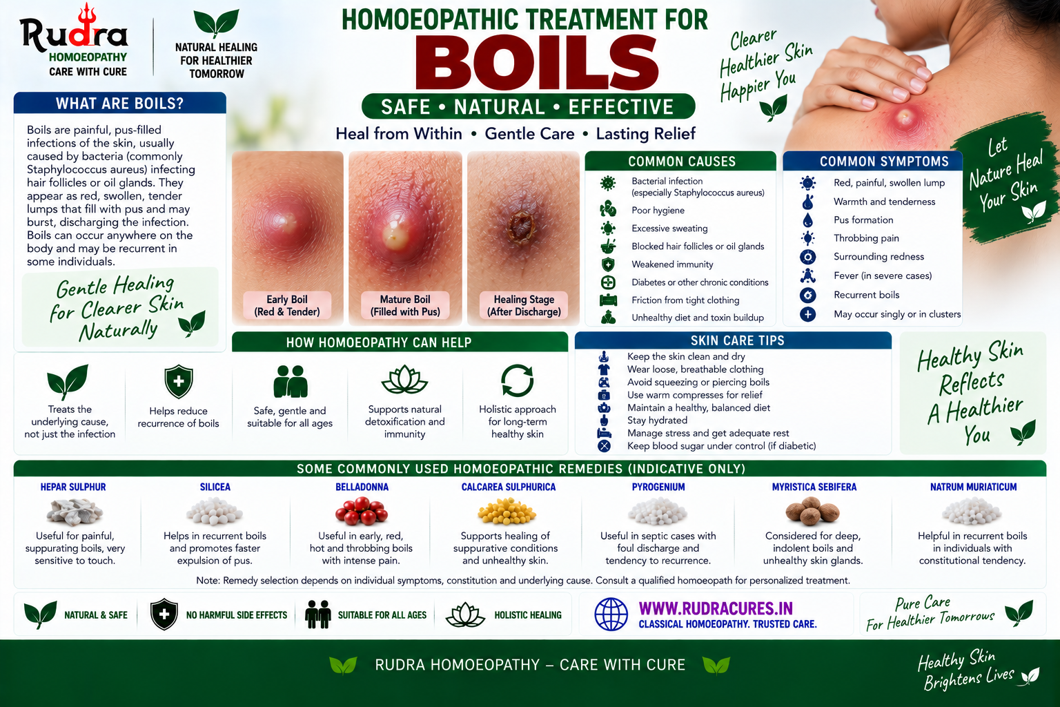 Homeopathic remedies for recurrent boils, furunculosis, staph infection, hepar sulph, myristica, and silicea