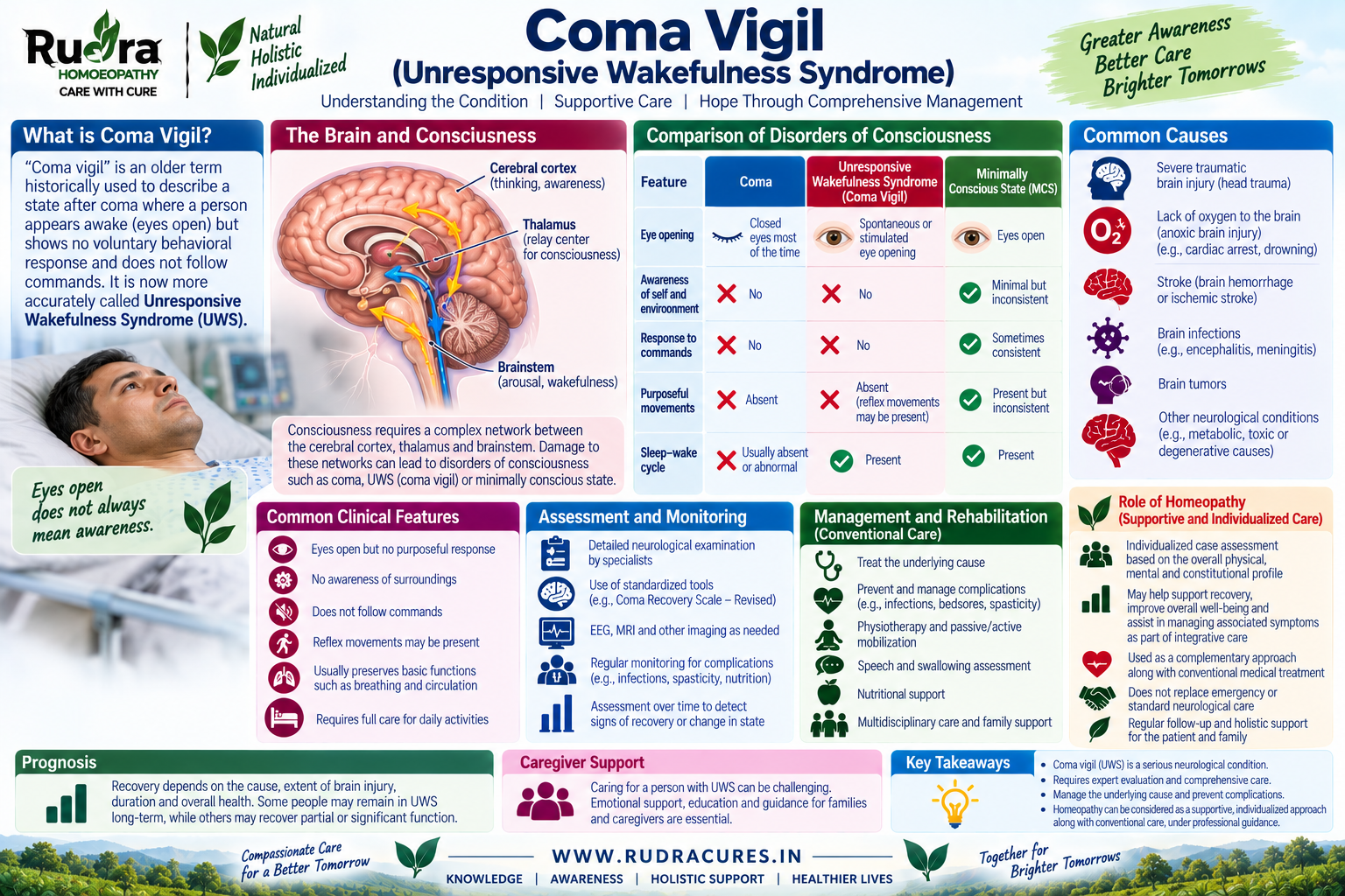 Homeopathic medicine for coma vigil showing akinetic mutism care, neurological responsiveness support, and natural clinical wellness