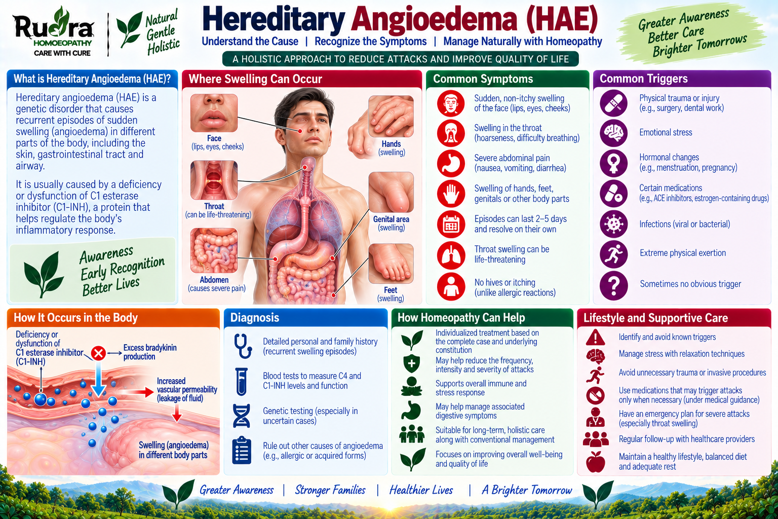 Homeopathic medicine for hereditary angioedema showing C1 inhibitor deficiency support, tissue swelling care, and natural immunological wellness