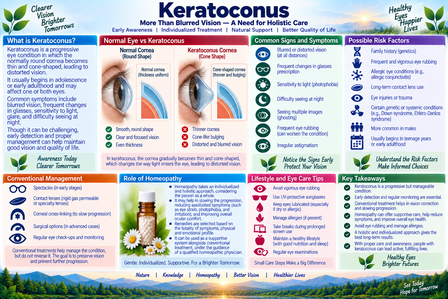 Homeopathic medicine for keratoconus showing progressive corneal ectasia care, stroma thinning support, and natural ophthalmological wellness