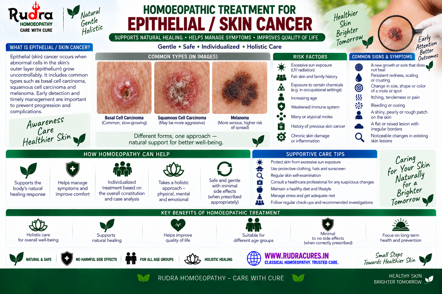 Homeopathic remedies for epithelial skin cancer, basal cell carcinoma, arsenicum album, thuja occidentalis, and carcinosinum